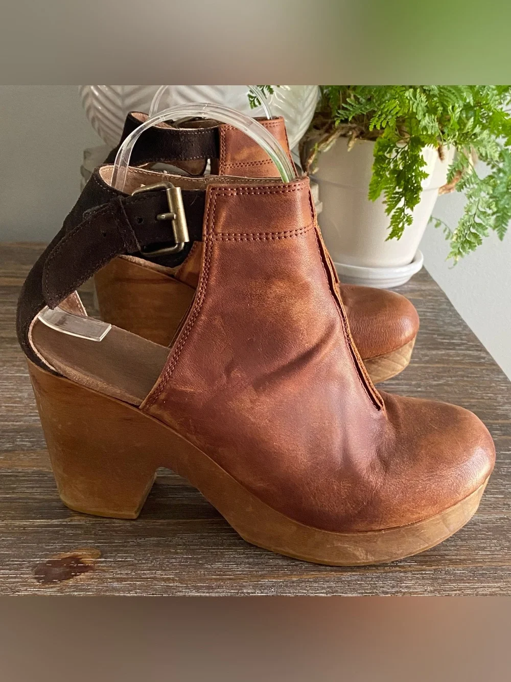 Free People Amber Orchard Clogs Leather Platform Ankle Boots Womens 38 Tan Brown